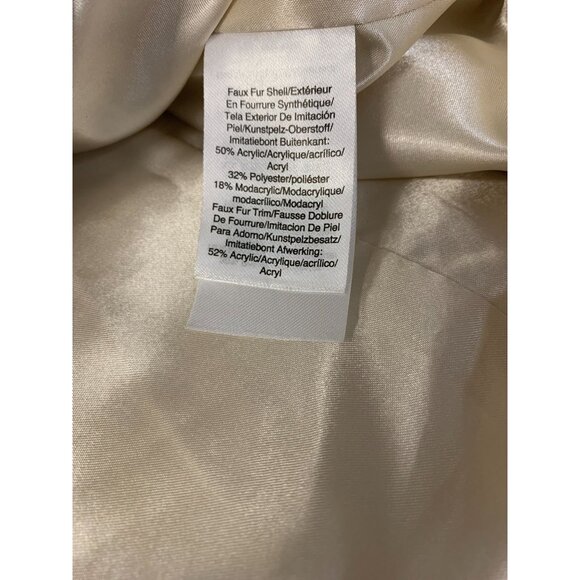 DKNY Womens Faux Fur Chevron Pattern Hooded Parka Coat Ivory Beige Size XL - Picture 8 of 9